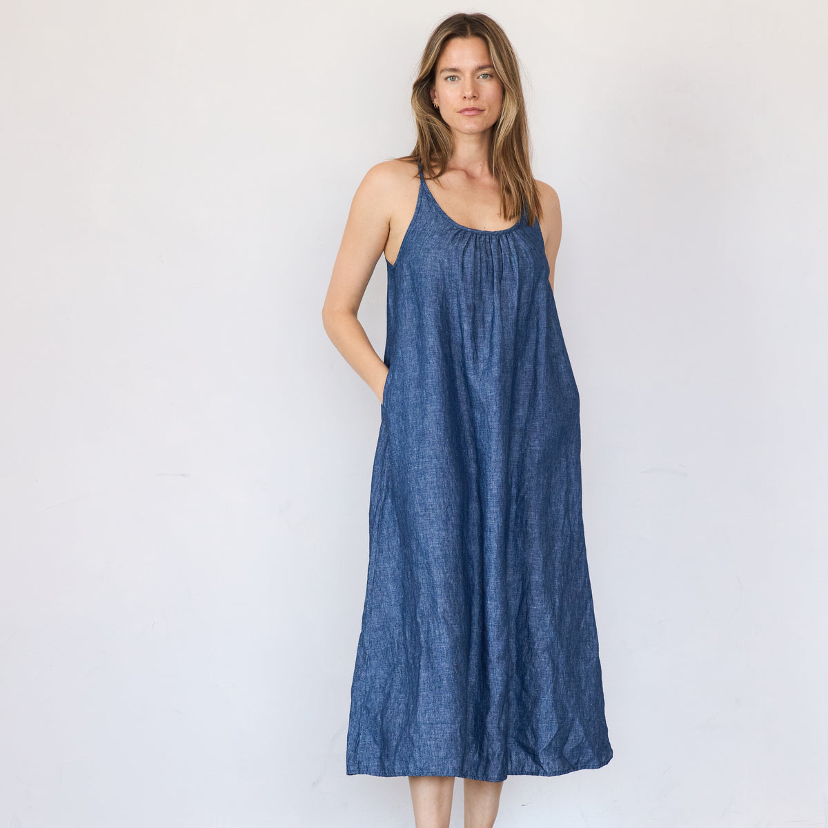 linen tank top dress Quince Women's European Linen Tank Top Mini Dress, Deep Navy, Size Large