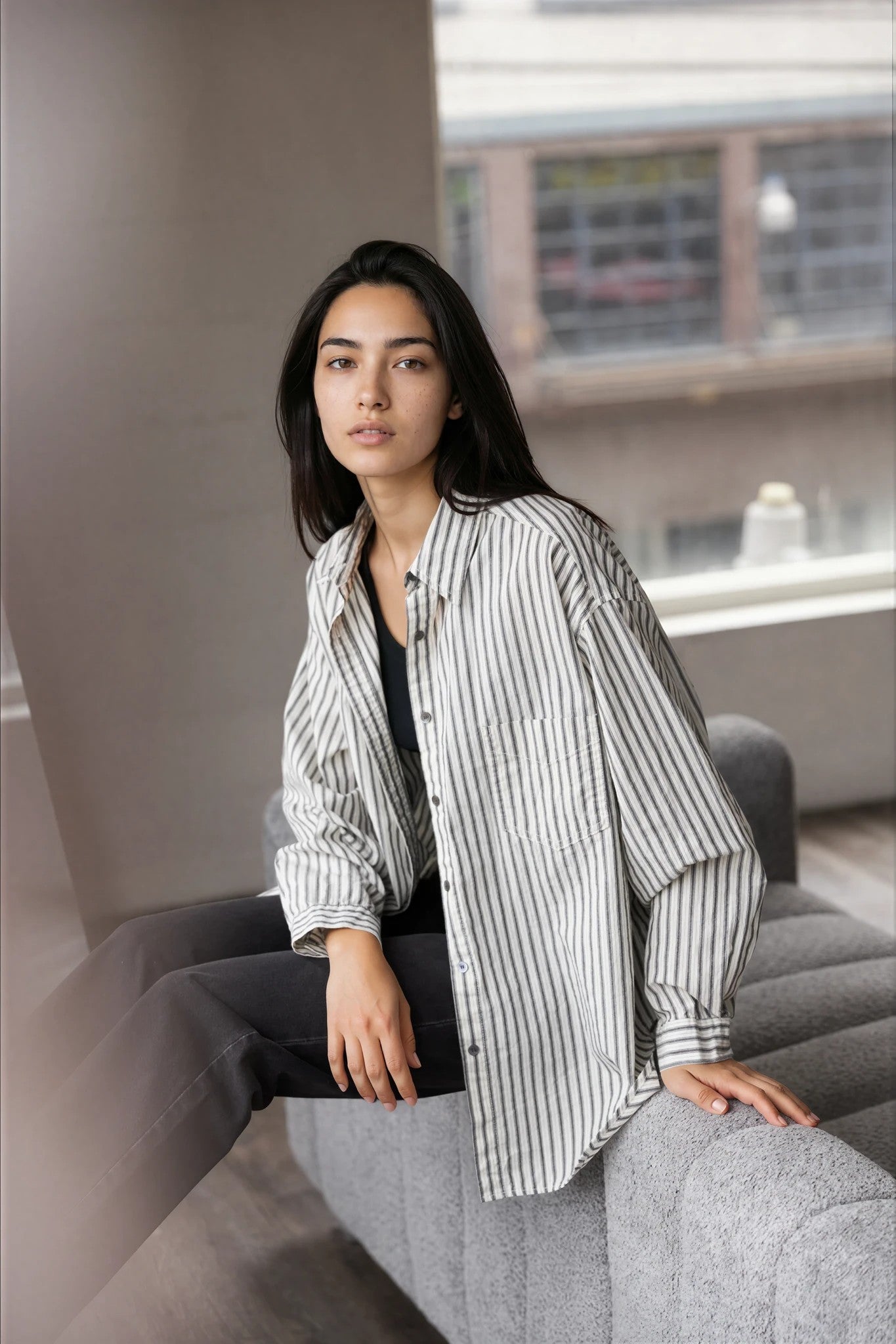 TECH BUTTON DOWN SHIRT L/S STRIPE