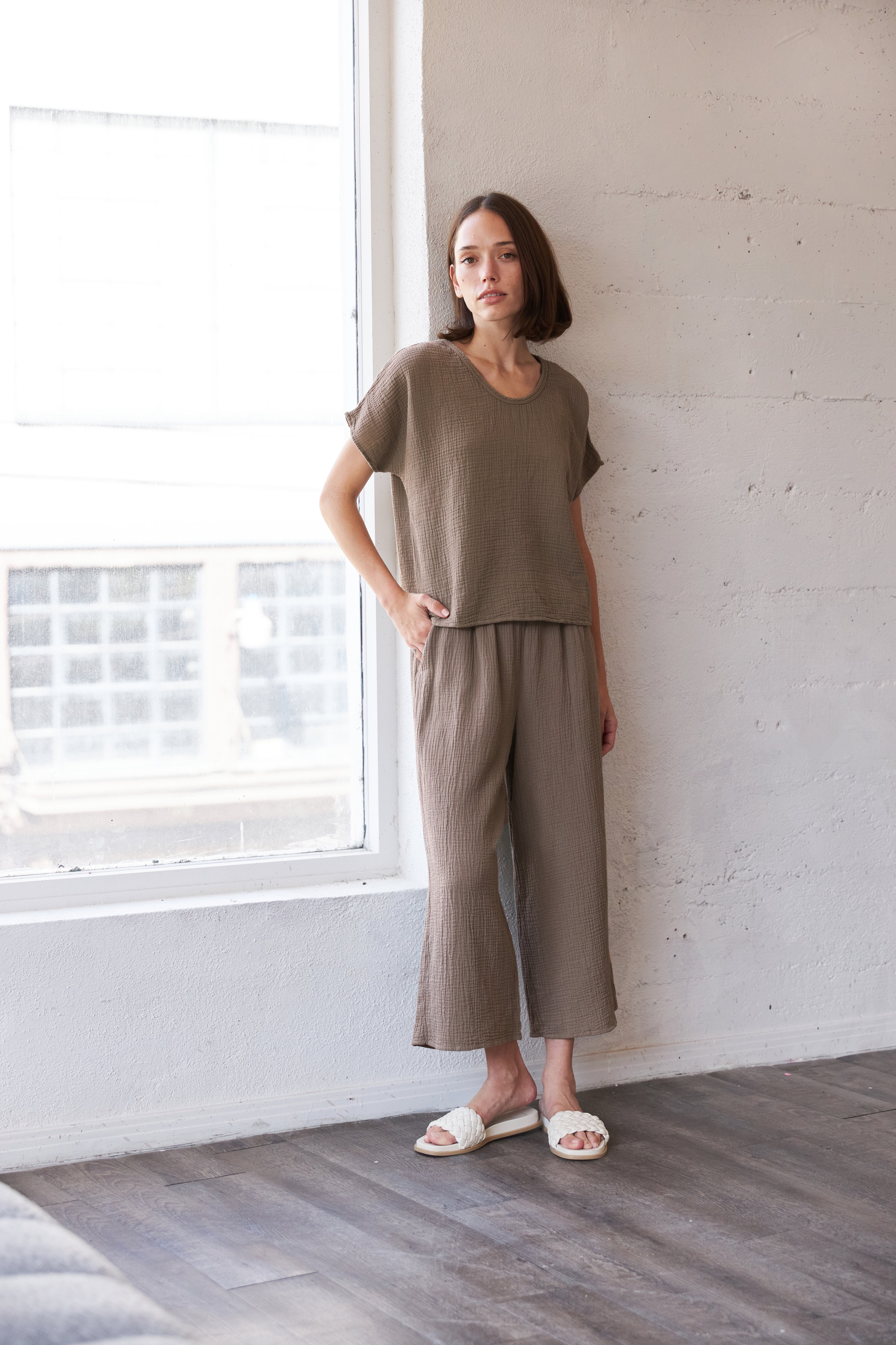 トップス FCRB STRETCH LIGHT WEIGHT & EASY PANTS Stretch Jersey Knit Pant with Slits | EILEEN FISHER