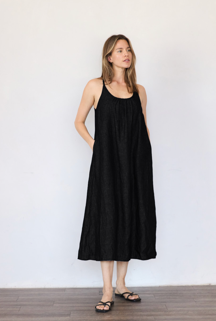 Linen Tank Dress Black / Small