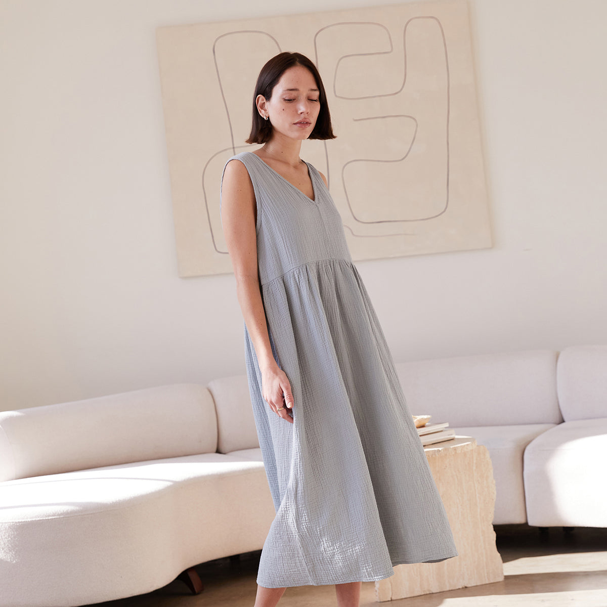 organic cotton gauze dress Blue Backless Cotton Gauze Maxi Dress: Grecian Boho Summer Gown